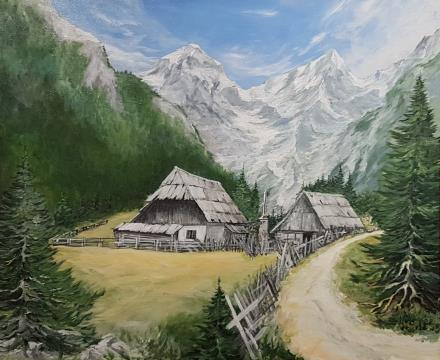 Planinska koča (Akril-platno - 2022) Sivo Cerar